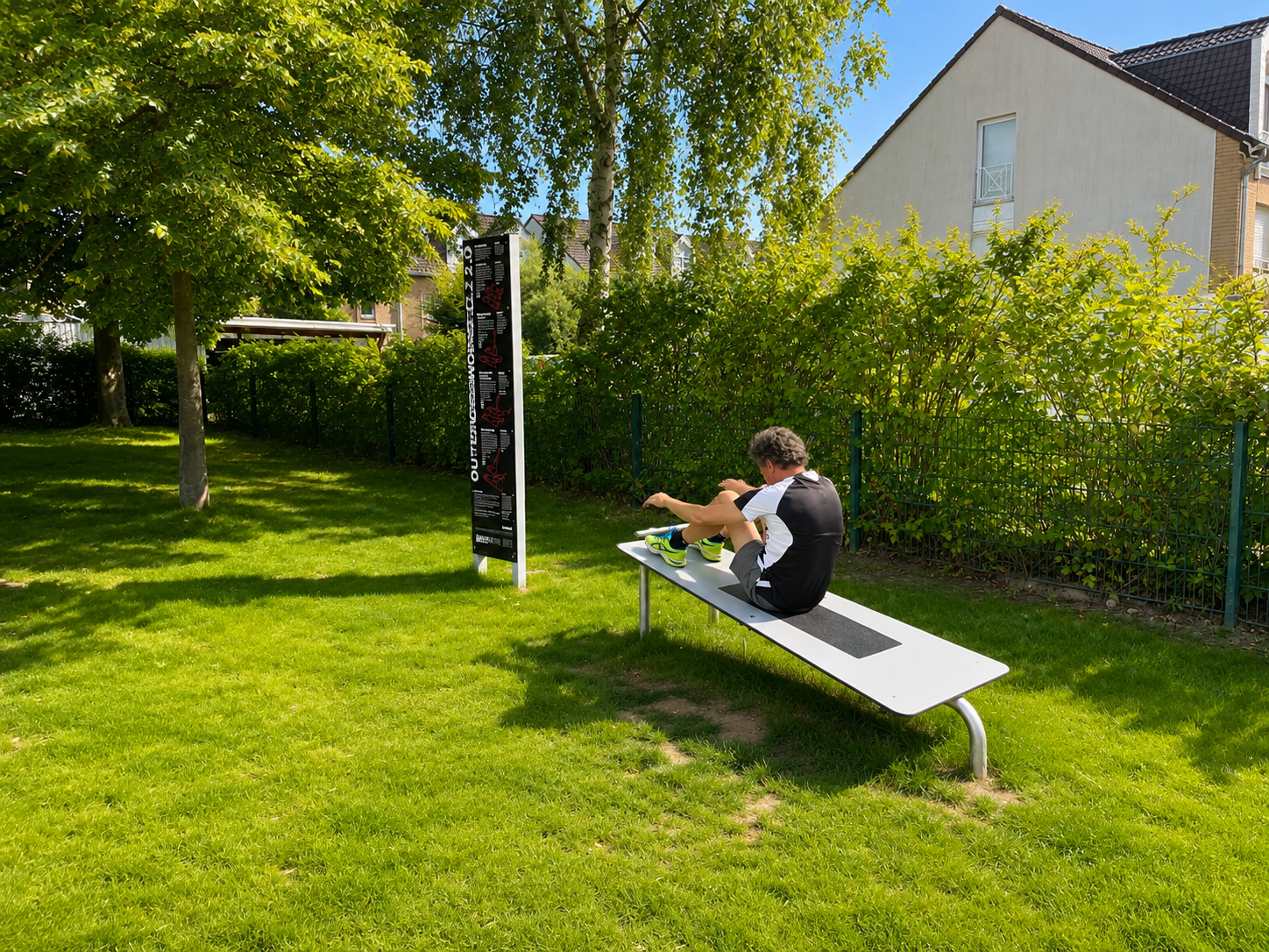 Geräte am Calisthenics-Platz an der Burgstraße in Langenfeld aus einem anderen Blickwinkel
